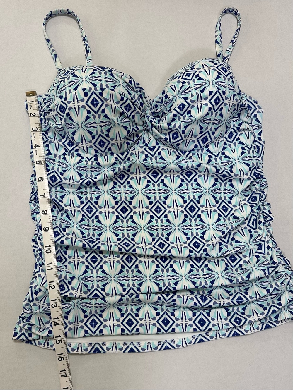 Helen Jon Women’s Ruched Geometric Tankini Top Swimsuit Blue & White Coastal - Picture 10 of 13